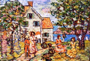 Beach and Two Houses by Oil Painting Reproduction