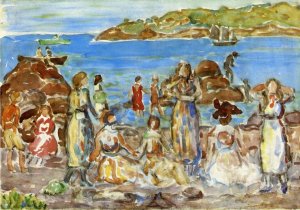 Beach Scene, New England by Oil Painting Reproduction