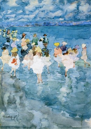 Children at the Beach by Oil Painting Reproduction