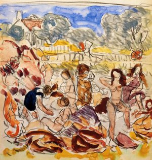 Figures on the Beach by Oil Painting Reproduction