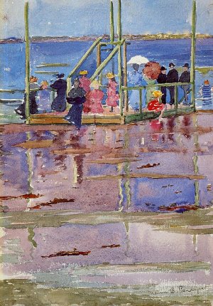 Float at Low Tide, Revere Beach also known as People at the Beach by Oil Painting Reproduction