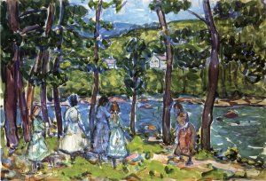 Girls on the Riverbank by Oil Painting Reproduction