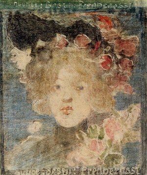 Head of a Girl with Roses by Oil Painting Reproduction