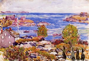 House with Flag in the Cove by Oil Painting Reproduction