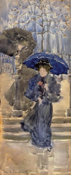 Ladies in the Rain by Oil Painting Reproduction