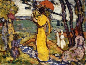 Lady in Yellow Dress in the Park also known as A Lady in Yellow in the Park by Oil Painting Reproduction