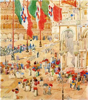 Piazza of St. Marks also known as The Piazza, Flags, Venice by Oil Painting Reproduction