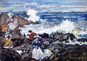 Rocks, Waves and Figures by Oil Painting Reproduction