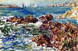 Rocky Cove with Village by Oil Painting Reproduction