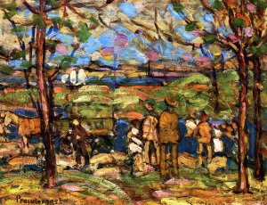 Squanton also known as Men in Park with a Wagon, Squanton by Oil Painting Reproduction