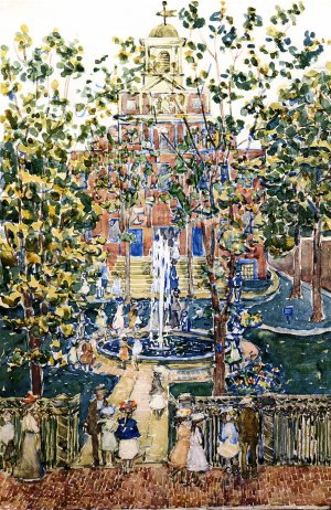 The West Church also known as Fountain at the West Church, Boston by Oil Painting Reproduction