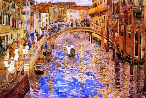 Venetian Canal Scene by Oil Painting Reproduction