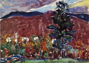 Village Against Purple Mountain by Oil Painting Reproduction