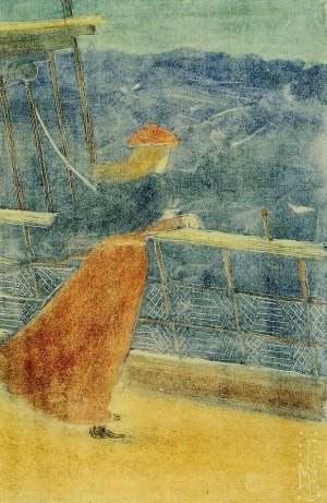 Woman on Ship Deck, Looking out to Sea (also known as Girl at Ship's Rail) by Oil Painting Reproduction