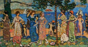 Women at Seashore by Oil Painting Reproduction